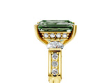 Yellow gold Fancy Green Emerald Cut Brilliant Three-Stone Pave Band with Four-Prong Setting_5