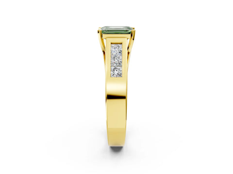 Yellow gold Fancy Green Emerald Cut Cut Channel Set Solitaire Ring with Four-Prong Setting_2