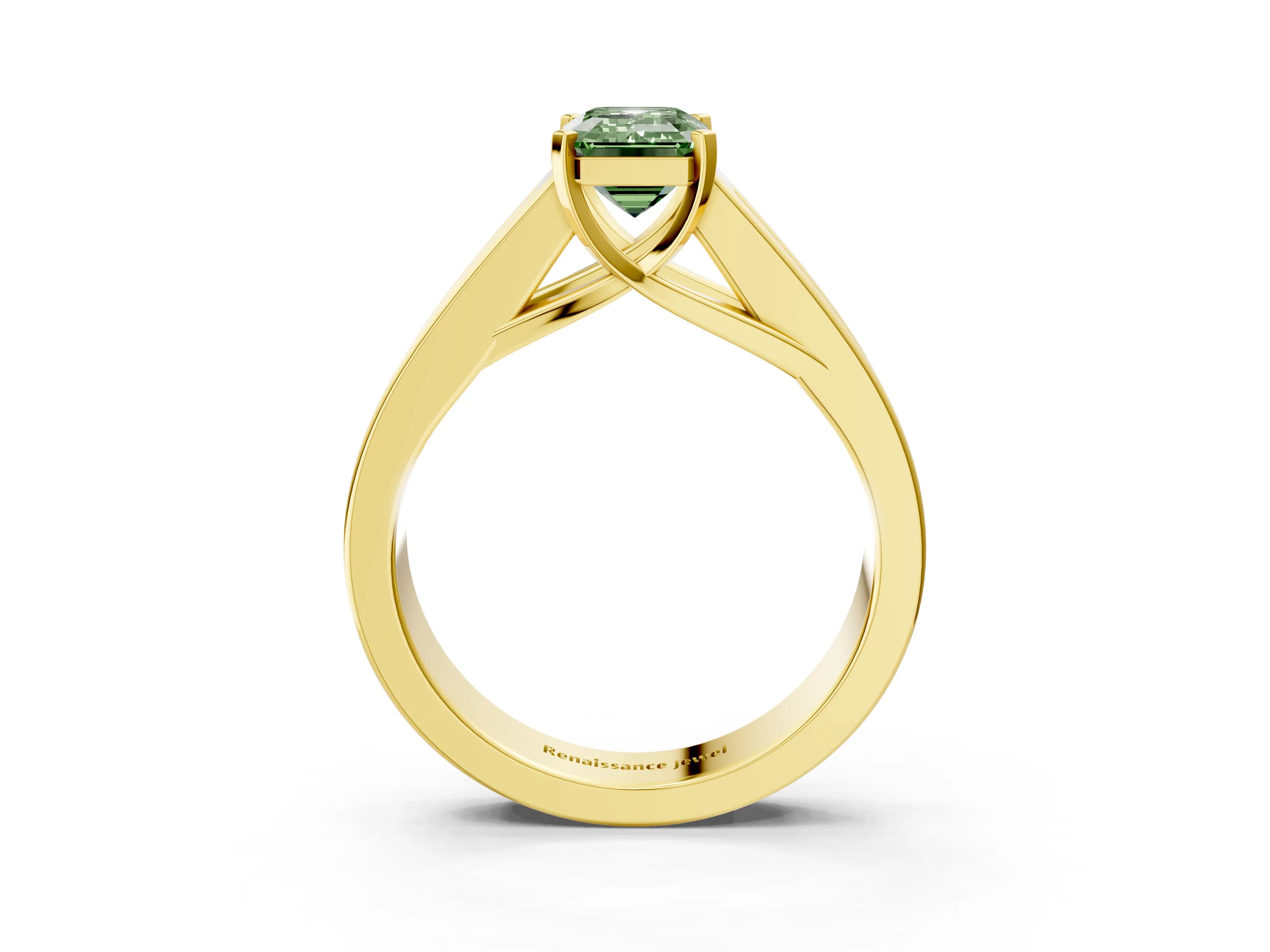 Yellow gold Fancy Green Emerald Cut Cut Channel Set Solitaire Ring with Four-Prong Setting_3