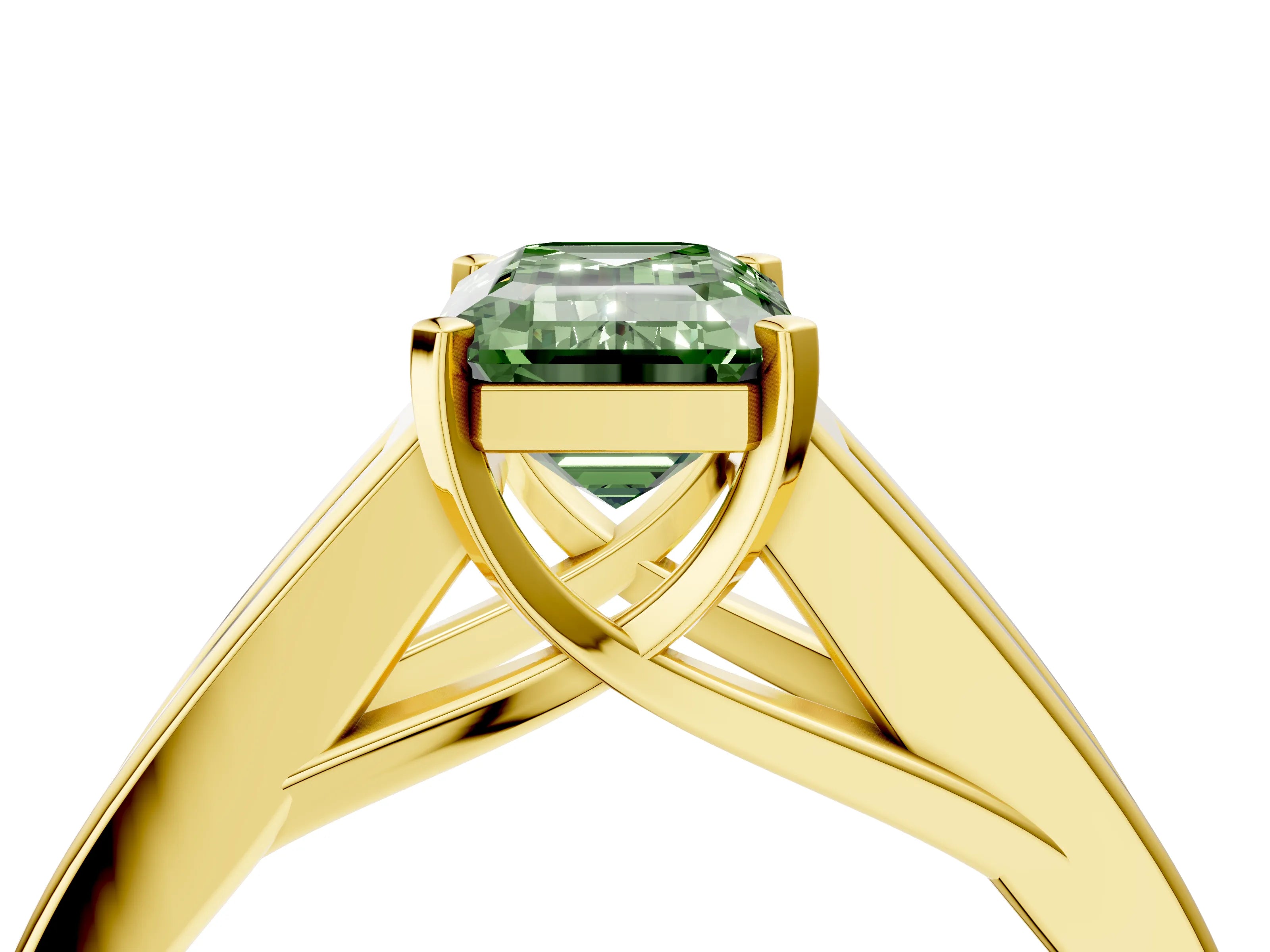 Yellow gold Fancy Green Emerald Cut Cut Channel Set Solitaire Ring with Four-Prong Setting_4