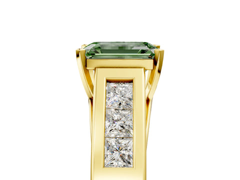 Yellow gold Fancy Green Emerald Cut Cut Channel Set Solitaire Ring with Four-Prong Setting_5