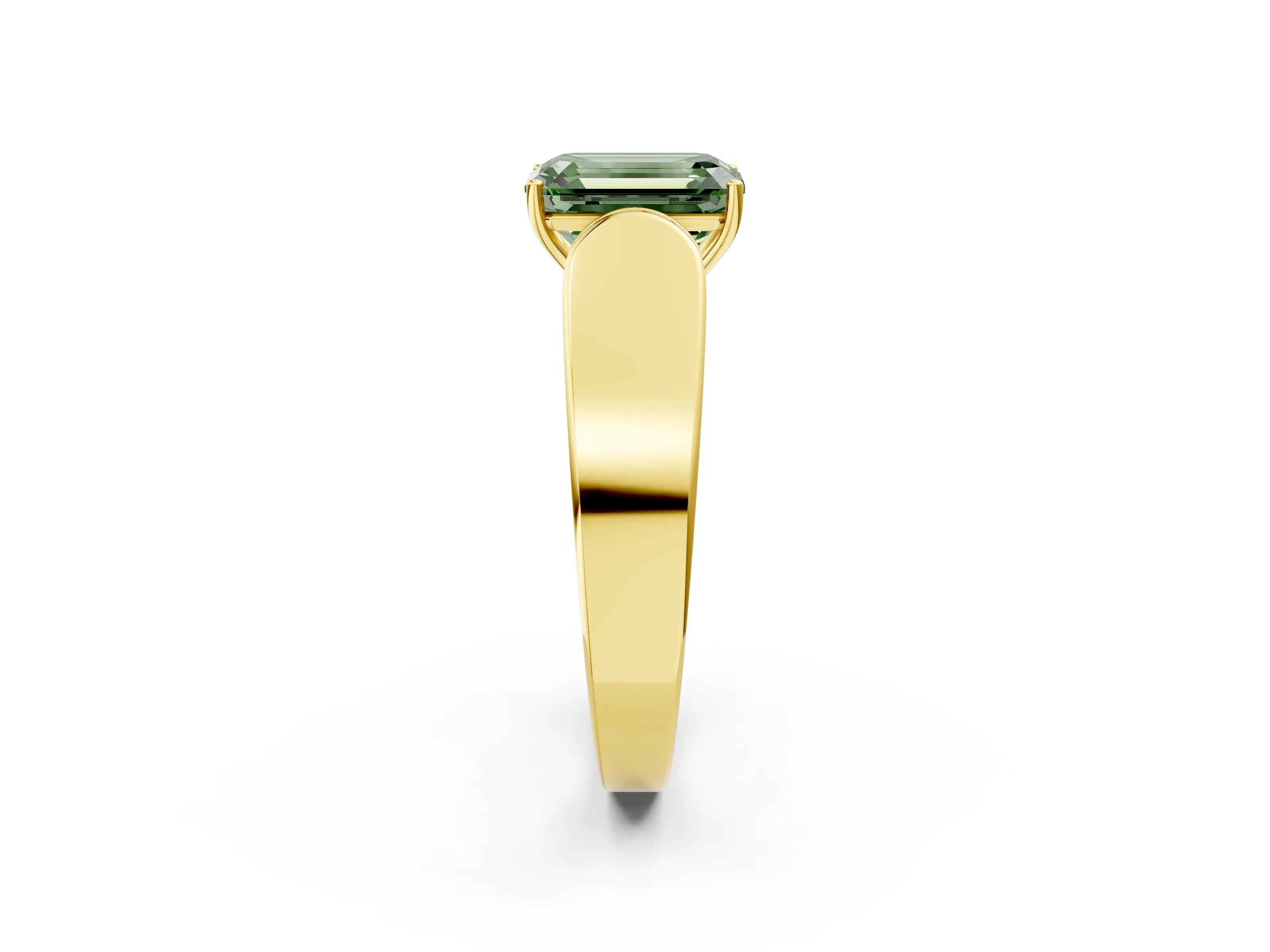 Yellow gold Fancy Green Emerald Cut Cut Diamond Channel Set Solitaire Ring with Four-Prong Setting_2