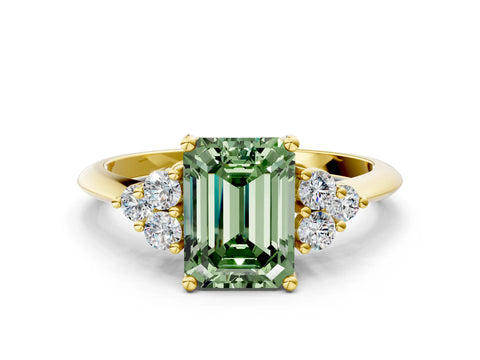 Yellow gold Fancy Green Emerald Cut Cut Diamond Cluster Ring with Solitaire Band and Four-Prong Setting_12