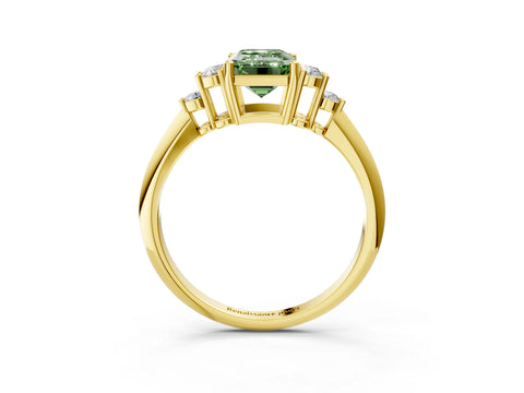 Yellow gold Fancy Green Emerald Cut Cut Diamond Cluster Ring with Solitaire Band and Four-Prong Setting_15
