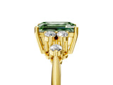 Yellow gold Fancy Green Emerald Cut Cut Diamond Cluster Ring with Solitaire Band and Four-Prong Setting_17