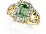 Yellow gold Fancy Green Emerald Cut Cut Diamond Halo Engagement Ring with Open Split Pavé Band_1