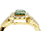 Yellow gold Fancy Green Emerald Cut Cut Diamond Halo Engagement Ring with Open Split Pavé Band_4
