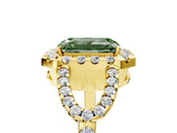 Yellow gold Fancy Green Emerald Cut Cut Diamond Halo Engagement Ring with Open Split Pavé Band_5