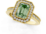 Yellow gold Fancy Green Emerald Cut-Cut Diamond Halo Engagement Ring with Pave Band and Prong Setting_1