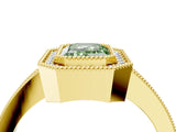 Yellow gold Fancy Green Emerald Cut-Cut Diamond Halo Engagement Ring with Pave Band and Prong Setting_4