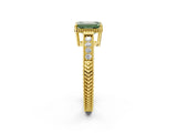 Yellow gold Fancy Green Emerald Cut Cut Diamond Milgrain Pave Band Four-Prong Setting Ring_5
