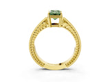 Yellow gold Fancy Green Emerald Cut Cut Diamond Milgrain Pave Band Four-Prong Setting Ring_6