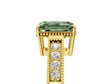 Yellow gold Fancy Green Emerald Cut Cut Diamond Milgrain Pave Band Four-Prong Setting Ring_8