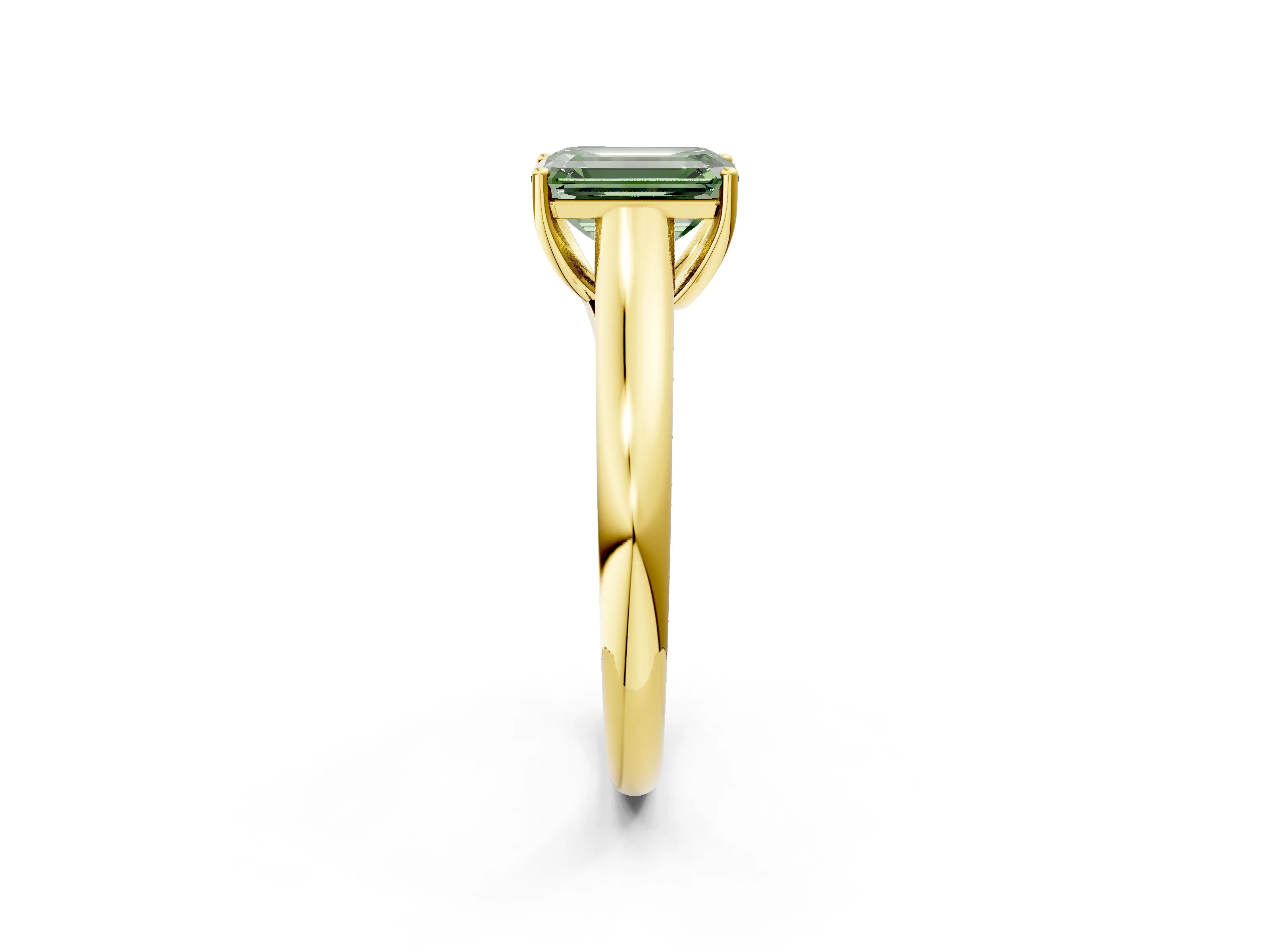 Yellow gold Fancy Green Emerald Cut Cut Diamond Solitaire Engagement Ring with Tapered Plain Band and Four-Prong Setting_2