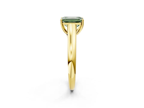 Yellow gold Fancy Green Emerald Cut Cut Diamond Solitaire Engagement Ring with Tapered Plain Band and Four-Prong Setting_2