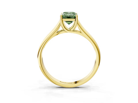 Yellow gold Fancy Green Emerald Cut Cut Diamond Solitaire Engagement Ring with Tapered Plain Band and Four-Prong Setting_3