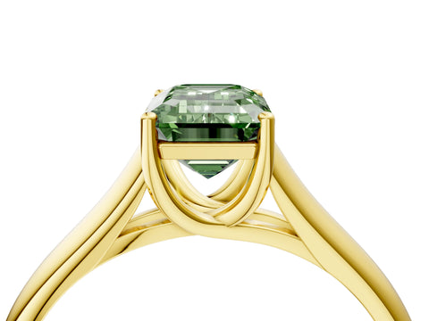 Yellow gold Fancy Green Emerald Cut Cut Diamond Solitaire Engagement Ring with Tapered Plain Band and Four-Prong Setting_4
