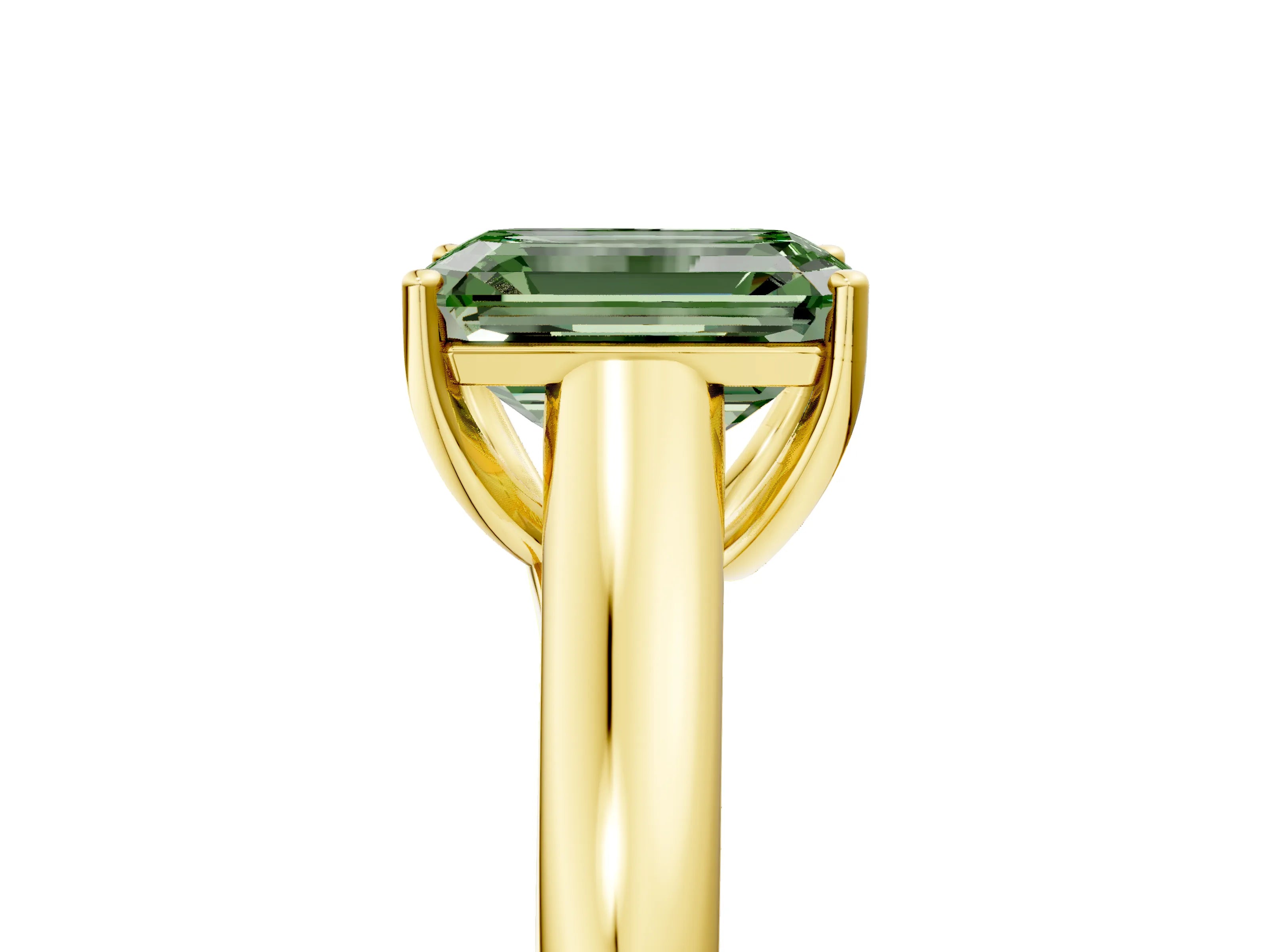 Yellow gold Fancy Green Emerald Cut Cut Diamond Solitaire Engagement Ring with Tapered Plain Band and Four-Prong Setting_5