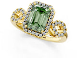 Yellow gold Fancy Green Emerald Cut Cut Halo Diamond Infinity Band with Four-Prong Setting_1