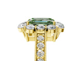 Yellow gold Fancy Green Emerald Cut Cut Halo Diamond Pavé Engagement Ring with Milgrain Detailing_5