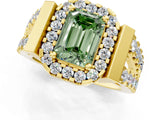 Yellow gold Fancy Green Emerald Cut Cut Halo Split Shank Prong Set Ring_1