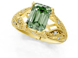 Yellow gold Fancy Green Emerald Cut Cut Milgrain Pave Diamond Engagement Ring with Four-Prong Setting_16