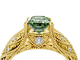 Yellow gold Fancy Green Emerald Cut Cut Milgrain Pave Diamond Engagement Ring with Four-Prong Setting_19