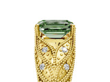 Yellow gold Fancy Green Emerald Cut Cut Milgrain Pave Diamond Engagement Ring with Four-Prong Setting_20