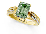 Yellow gold Fancy Green Emerald Cut Cut Pave Split Shank Engagement Ring with Four-Prong Setting_1
