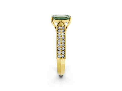 Yellow gold Fancy Green Emerald Cut Cut Pave Split Shank Engagement Ring with Four-Prong Setting_2