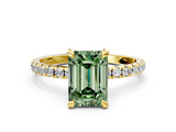 Yellow gold Fancy Green Emerald Cut Diamond Brilliant Solitaire Ring with Pavé Band and Four-Prong Setting_12