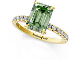 Yellow gold Fancy Green Emerald Cut Diamond Brilliant Solitaire Ring with Pavé Band and Four-Prong Setting_13