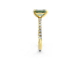Yellow gold Fancy Green Emerald Cut Diamond Brilliant Solitaire Ring with Pavé Band and Four-Prong Setting_14