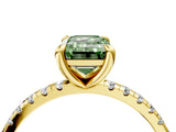 Yellow gold Fancy Green Emerald Cut Diamond Brilliant Solitaire Ring with Pavé Band and Four-Prong Setting_16