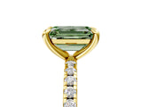 Yellow gold Fancy Green Emerald Cut Diamond Brilliant Solitaire Ring with Pavé Band and Four-Prong Setting_17