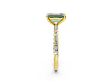Yellow gold Fancy Green Emerald Cut Diamond Brilliant Solitaire Ring with Pavé Band and Four-Prong Setting_2