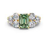 Yellow gold Fancy Green Emerald  Cut Diamond Cluster Ring with Round Accent Stones and Prong Setting on a Classic Band_48