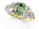 Yellow gold Fancy Green Emerald  Cut Diamond Cluster Ring with Round Accent Stones and Prong Setting on a Classic Band_49