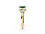 Yellow gold Fancy Green Emerald  Cut Diamond Cluster Ring with Round Accent Stones and Prong Setting on a Classic Band_50