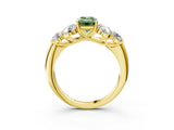 Yellow gold Fancy Green Emerald  Cut Diamond Cluster Ring with Round Accent Stones and Prong Setting on a Classic Band_51