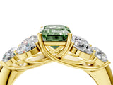 Yellow gold Fancy Green Emerald  Cut Diamond Cluster Ring with Round Accent Stones and Prong Setting on a Classic Band_52