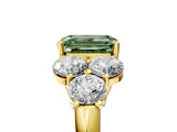 Yellow gold Fancy Green Emerald  Cut Diamond Cluster Ring with Round Accent Stones and Prong Setting on a Classic Band_53
