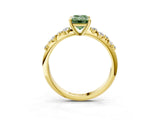 Yellow gold Fancy Green Emerald Cut Diamond Cluster Side Stone Solitaire Ring with Prong Setting_56