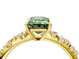 Yellow gold Fancy Green Emerald Cut Diamond Cluster Side Stone Solitaire Ring with Prong Setting_57