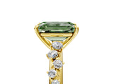 Yellow gold Fancy Green Emerald Cut Diamond Cluster Side Stone Solitaire Ring with Prong Setting_58