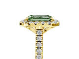 Yellow gold Fancy Green Emerald Cut Diamond Cushion Halo Ring with Pavé Band_5