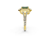 Yellow gold Fancy Green Emerald Cut Diamond Double Halo Ring with Pavé Band and Prong Setting_80