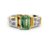 Yellow gold Fancy Green Emerald Cut Diamond Engagement Ring with Baguette Side Stones and Channel Set Band_20