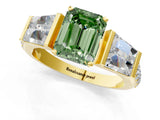 Yellow gold Fancy Green Emerald Cut Diamond Engagement Ring with Baguette Side Stones and Channel Set Band_21