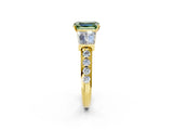 Yellow gold Fancy Green Emerald Cut Diamond Engagement Ring with Baguette Side Stones and Channel Set Band_22